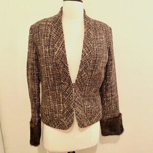 Adrienne Vittadini Platino Womens Jacket Size 8 Brown Gold Tweed Blazer Wool